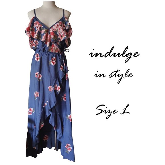 Powder Blue Floral High Low Cold Shoulder Dress - Picture 1 of 8